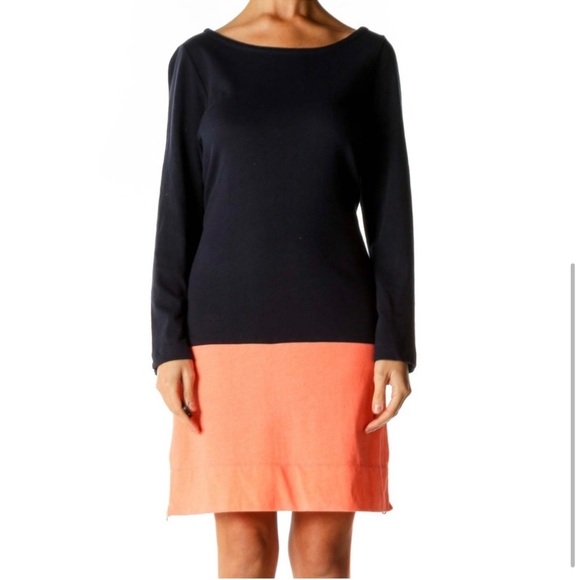 J.Crew Women’s Maritime Colorblock Sheath Dress Long Sleeve Orange Navy Two Tone - Picture 1 of 11